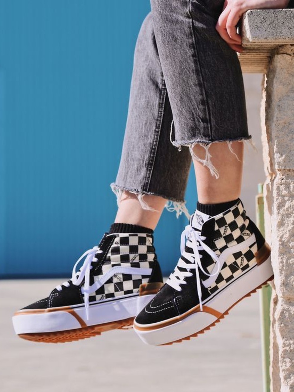 VANS SK8 Hi Stacked Checkerboard Lace Up Shoes